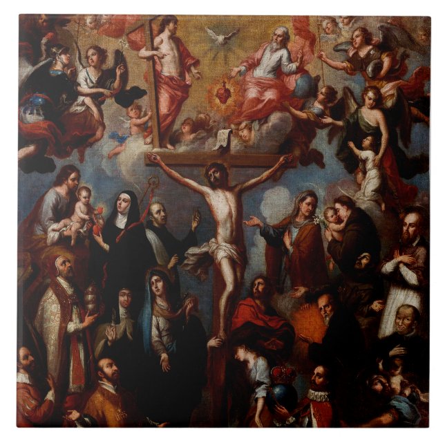 Azulejo Alegoría de la Crucifixión con Santos Jesuitas  (Frente)