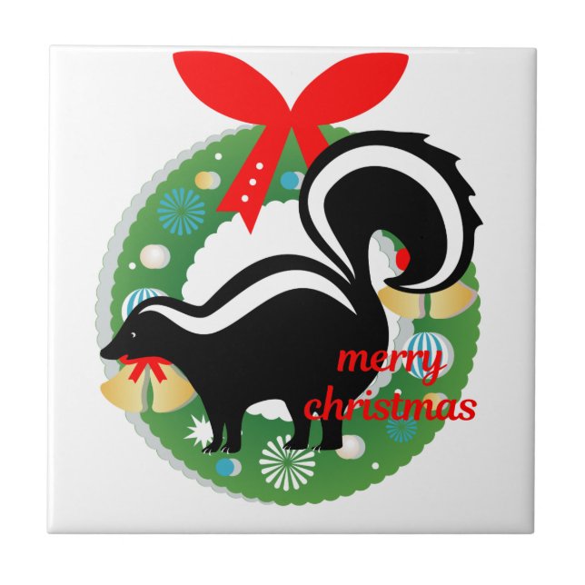Azulejo alegre navidad skunk (Frente)