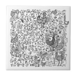 Azulejo Alegre patrón decorativo de pájaros en blanco y ne