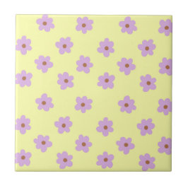 Azulejo Alegre Retro de Flor Amarilla y Púrpura