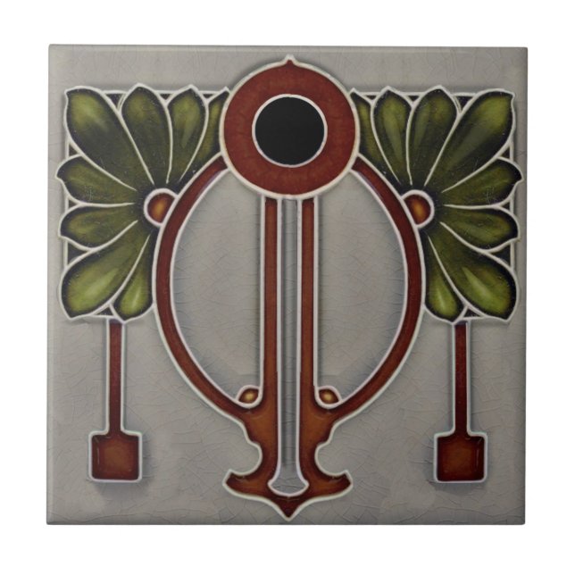 Azulejo Alemán Jugendstil Art Nouveau/Art Deco Repro Grey+ (Frente)