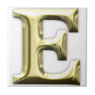 Azulejo Alfabeto brillante de oro del oro de la letra E