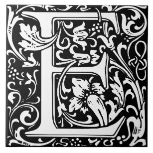 Azulejo Alfabeto floral Letra monograma E mosaico