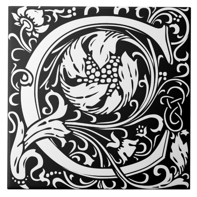 Azulejo Alfabeto floral Monograma Letra C mosaico (Frente)