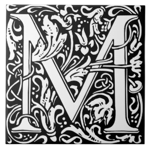 Azulejo Alfabeto floral Monograma Letra M mosaico