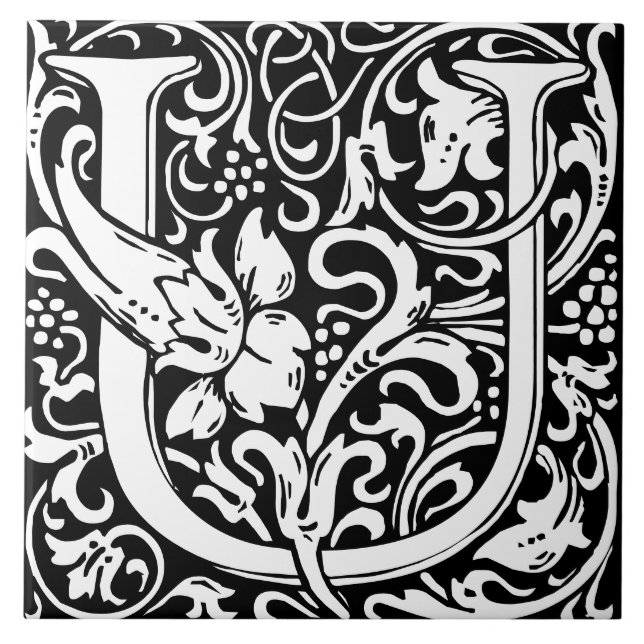 Azulejo Alfabeto floral Monograma Letra U mosaico (Frente)