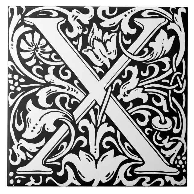 Azulejo Alfabeto floral Monograma Letra X mosaico (Frente)