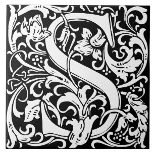 Azulejo Alfabeto floral Monograma S Tile