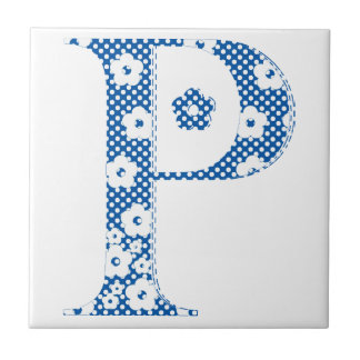 Azulejo alfabeto floral P (azul y puntos)