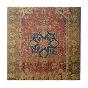 Azulejo Alfombra Persa Asiática de Kashan de Oro Rojo