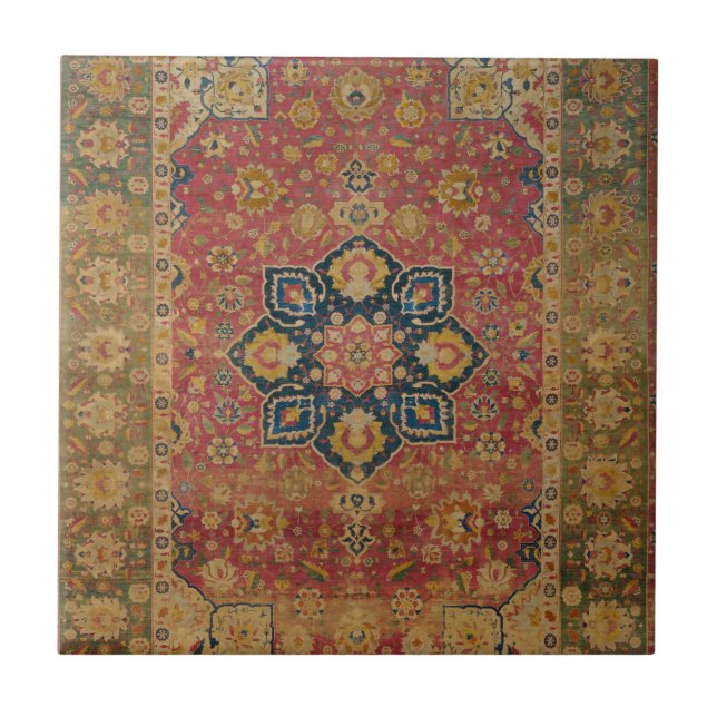 Azulejo Alfombra Persa Asiática de Kashan de Oro Rojo (Frente)