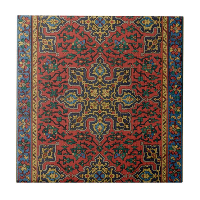 Azulejo Alfombra Persa Clásica Roja Azul (Frente)