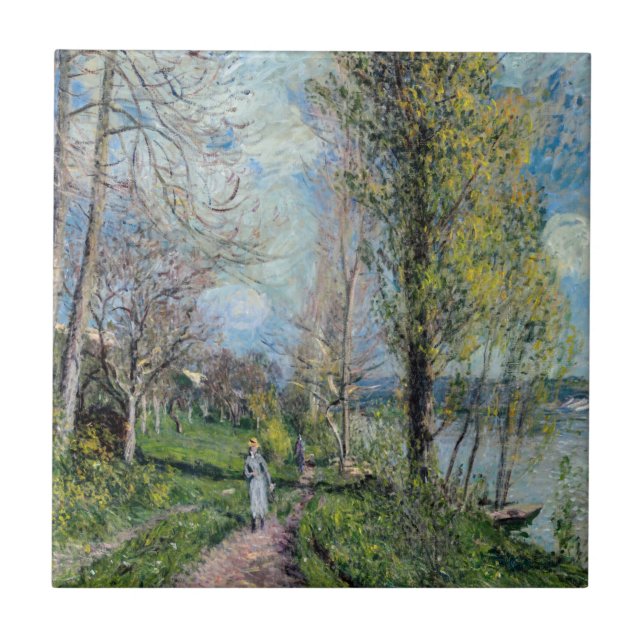 Azulejo Alfred Sisley - Bancos del Sena en By (Frente)