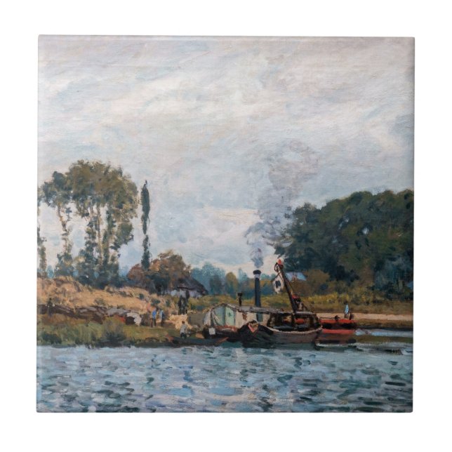 Azulejo Alfred Sisley - Barcos a la cerradura de Bougival (Frente)