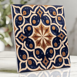 Azulejo Alhambra Geométrico Morisco Azul Marino Dorado