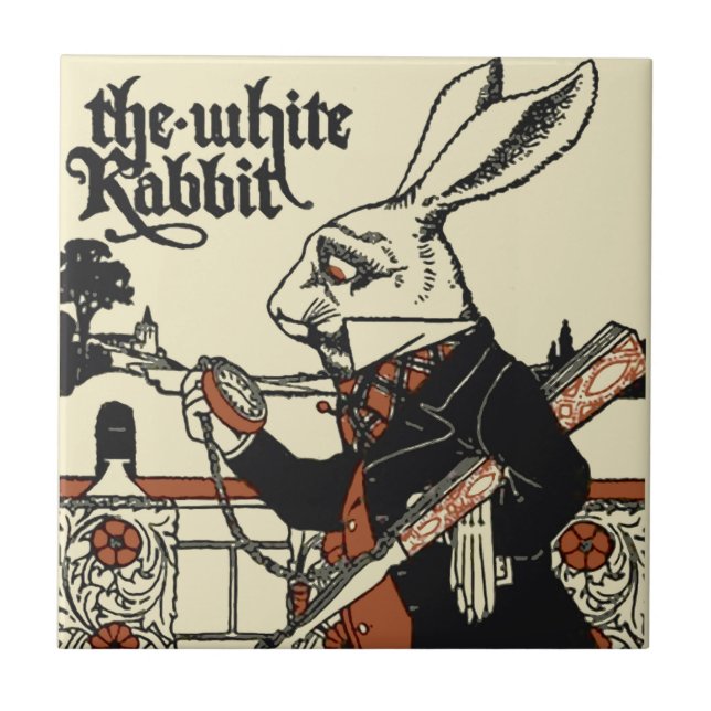 Azulejo Alice Conejo Blanco Clásico País de las Maravillas (Frente)