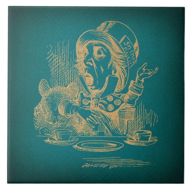 Azulejo Alicia loca Verde azulada en arte de época (Frente)