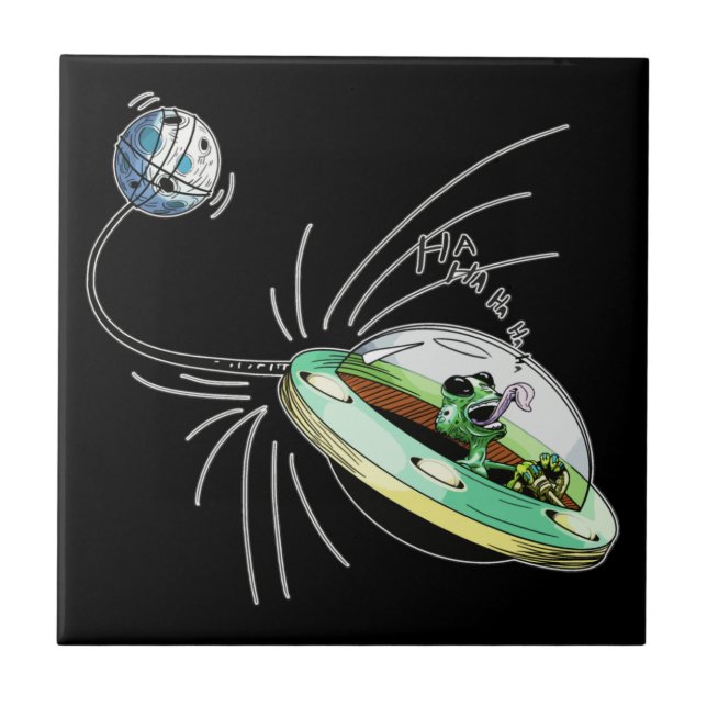 Azulejo Alien espacial robando la luna (Frente)