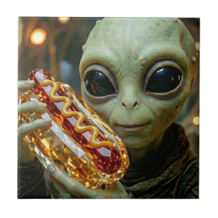Azulejo Alienígena extraterrestre con hotdog cristalino