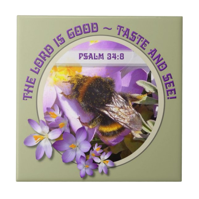 Azulejo Alimentación de abejas en la flor Crocus de primav (Frente)