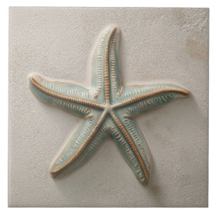 Azulejo Alivio costero de estrella de mar y agua rústica