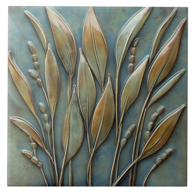 Azulejo Alivio de Faux Botánico Floral & Leaf (Frente)