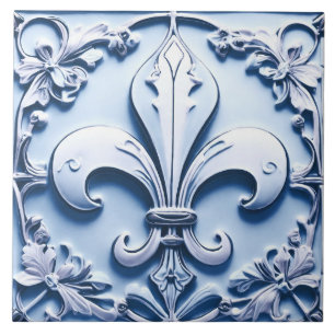 Azulejo Alivio de Fleur de Lis antigüedades Faux Blue Faux