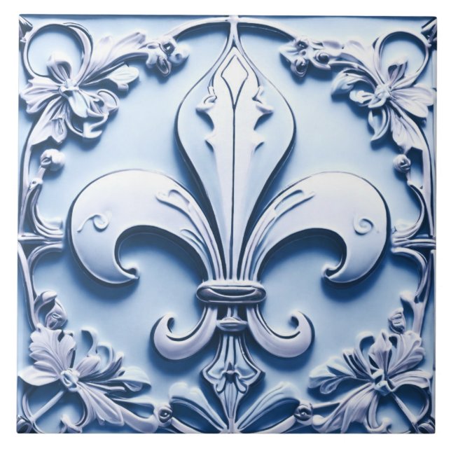 Azulejo Alivio de Fleur de Lis antigüedades Faux Blue Faux (Frente)