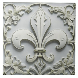 Azulejo Alivio de Fleur de Lis Antiguo Gris Gris Faux
