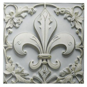 Azulejo Alivio de Fleur de Lis Antiguo Gris Gris Faux