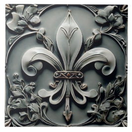Azulejo Alivio de Fleur de Lis Carbón Gris oscuro Faux Fau