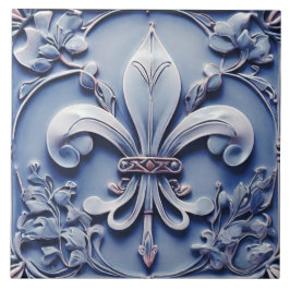 Azulejo Alivio de Fleur de Lis Vintage Antiguo Blue Faux