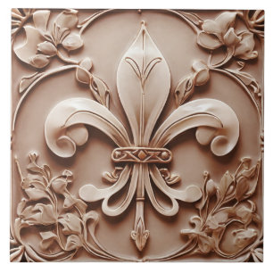 Azulejo Alivio de Fleur de Lis Vintage Antiguo Brown Faux