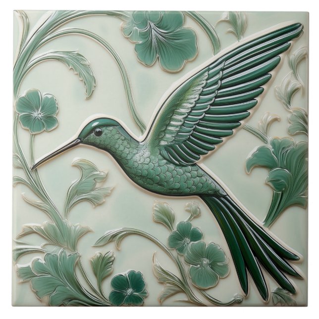 Azulejo Alivio de imitación verde sabio Art Nouveau Hummin (Frente)