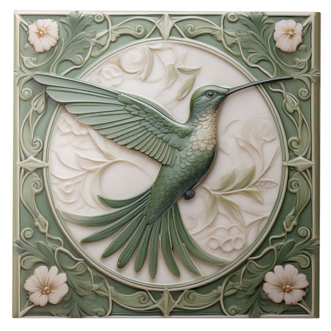 Azulejo Alivio de imitación verde sabio Art Nouveau Hummin (Frente)