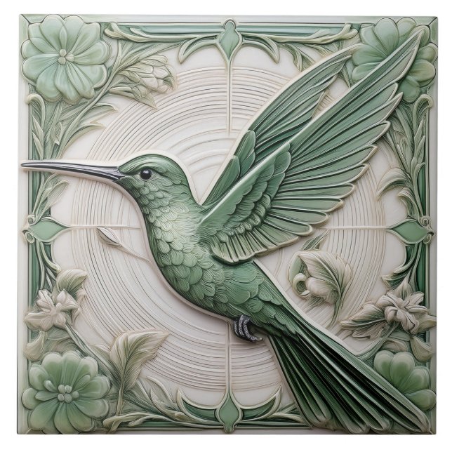 Azulejo Alivio de imitación verde sabio Art Nouveau Hummin (Frente)