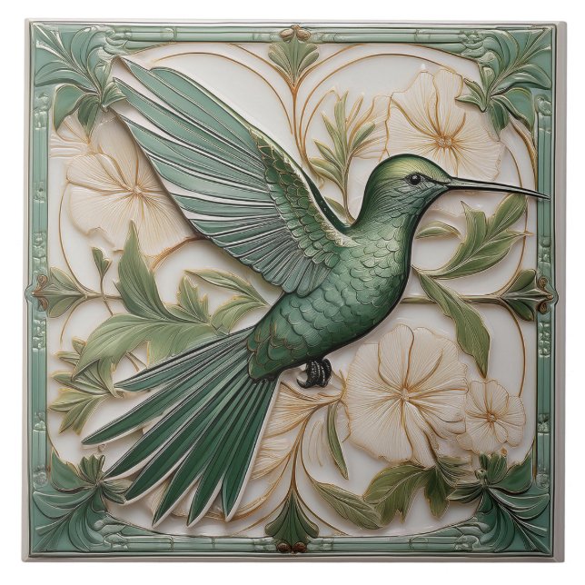 Azulejo Alivio de imitación verde sabio Art Nouveau Hummin (Frente)