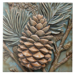 Azulejo Alivio de Pinecone y Foliage Faux