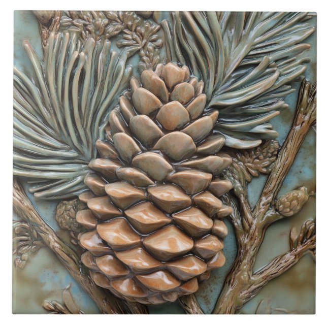 Azulejo Alivio de Pinecone y Foliage Faux (Frente)