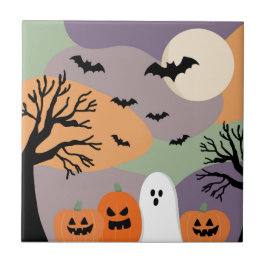 Azulejo Almofada noite de halloween abóboras e fantasmas