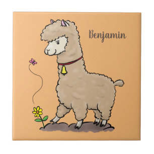 Azulejo Alpaca feliz con personalizado de mariposa