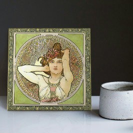Azulejo Alphonse Mucha Amethyst Green Art Nouveau Vintage