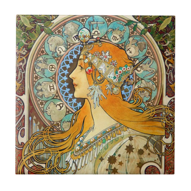 Azulejo Alphonse Mucha Art Nouveau Zodiac (Frente)
