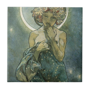 Azulejo Alphonse Mucha Arte Nouveau Impresionante Mujer #1