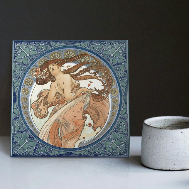 Azulejo Alphonse Mucha "Bailando" Art Nouveau Vintage (Subido por el creador)