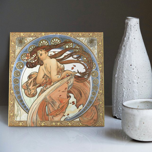 Azulejo Alphonse Mucha "Bailando" Art Nouveau Vintage (Subido por el creador)