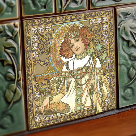 Azulejo Alphonse Mucha Cae Temporadas de Art Nouveau Vinta