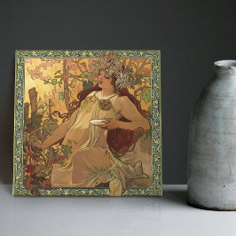 Azulejo Alphonse Mucha Caída Temporada Art Nouveau Vintage