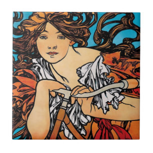 Azulejo Alphonse Mucha - Ciclos Perfecta Retro Art Nouveau