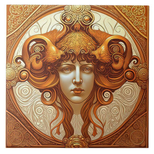 Azulejo Alphonse Mucha Decoración de pared Zodiaco Arte No